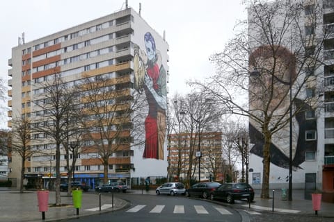 Series of two murals, located on the Place Pinel near the Nationale Subway in the 13th Arrondissement